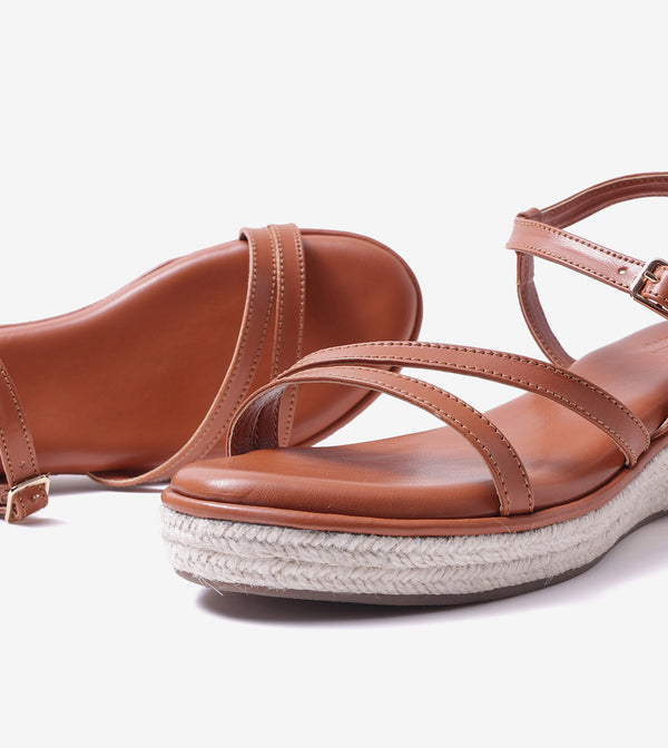 Sculpted Strap Espadrille Sandals - Tan