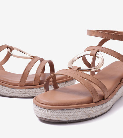 Embellished Ring Detail Espadrille - Dark Beige