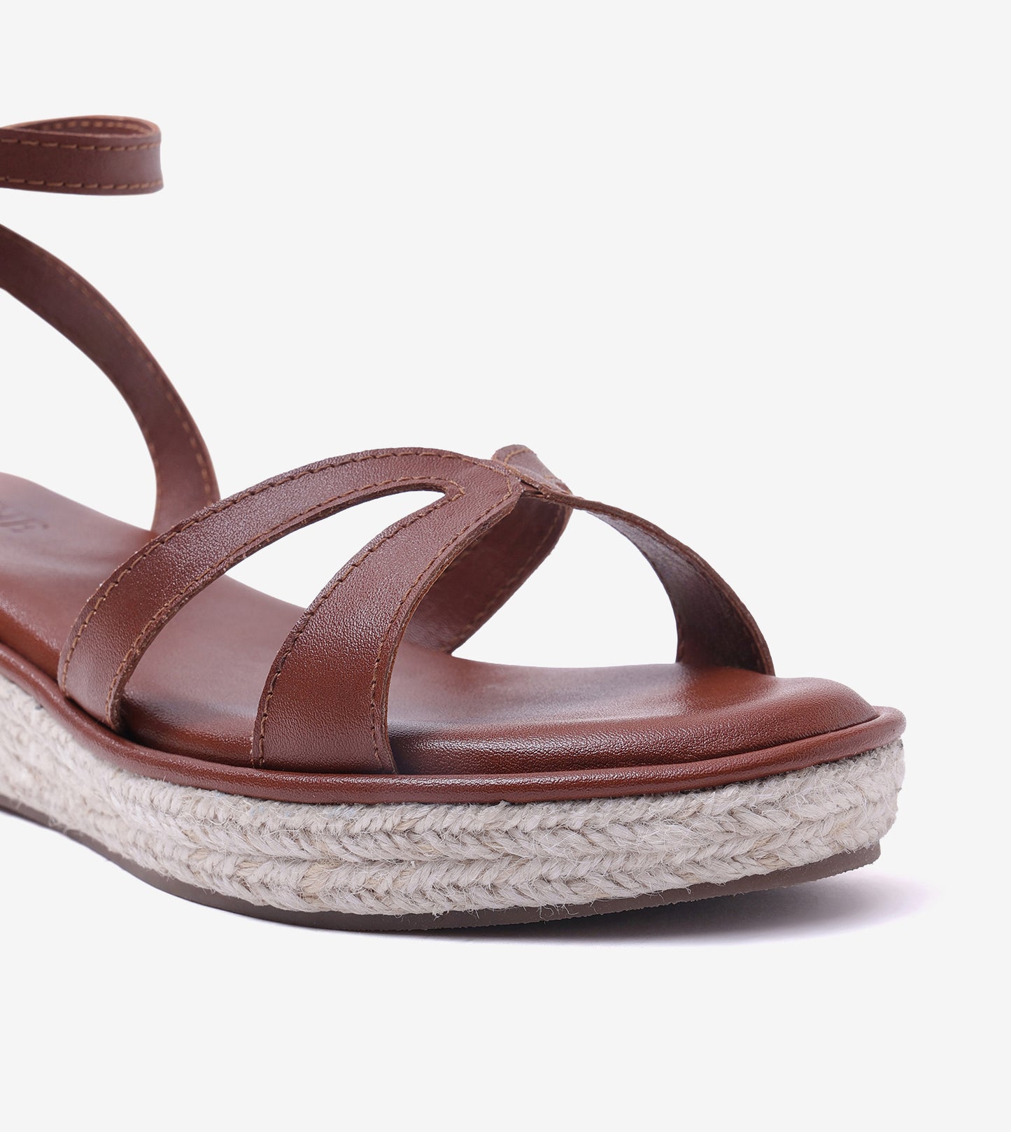 Interlock Detail Ankle Strap Wedges - Tan
