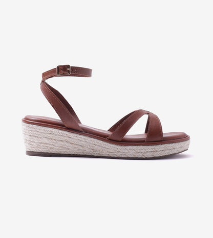 Interlock Detail Ankle Strap Wedges - Tan