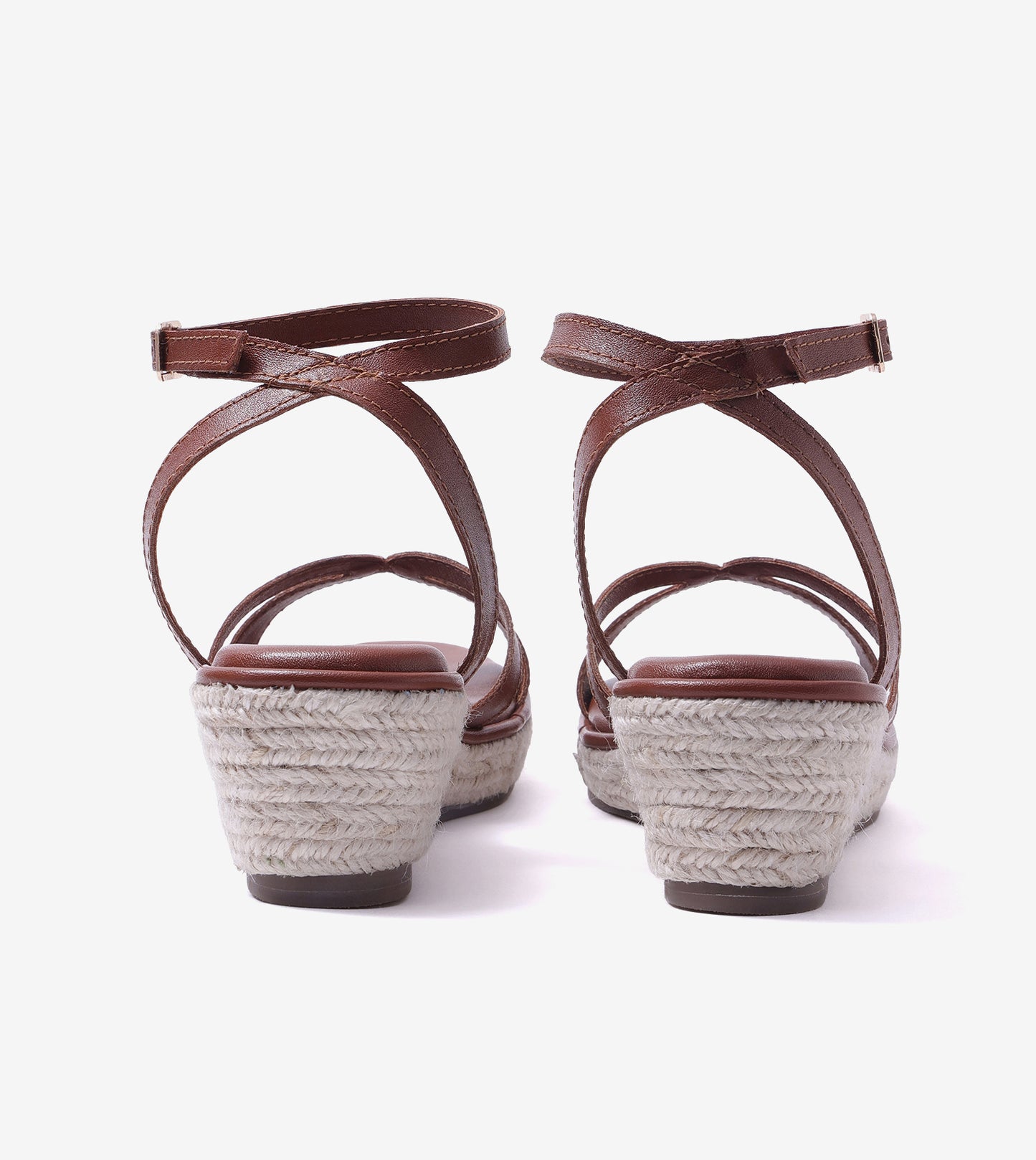 Interlock Detail Ankle Strap Wedges - Tan