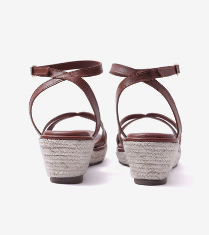 Interlock Detail Ankle Strap Wedges - Tan