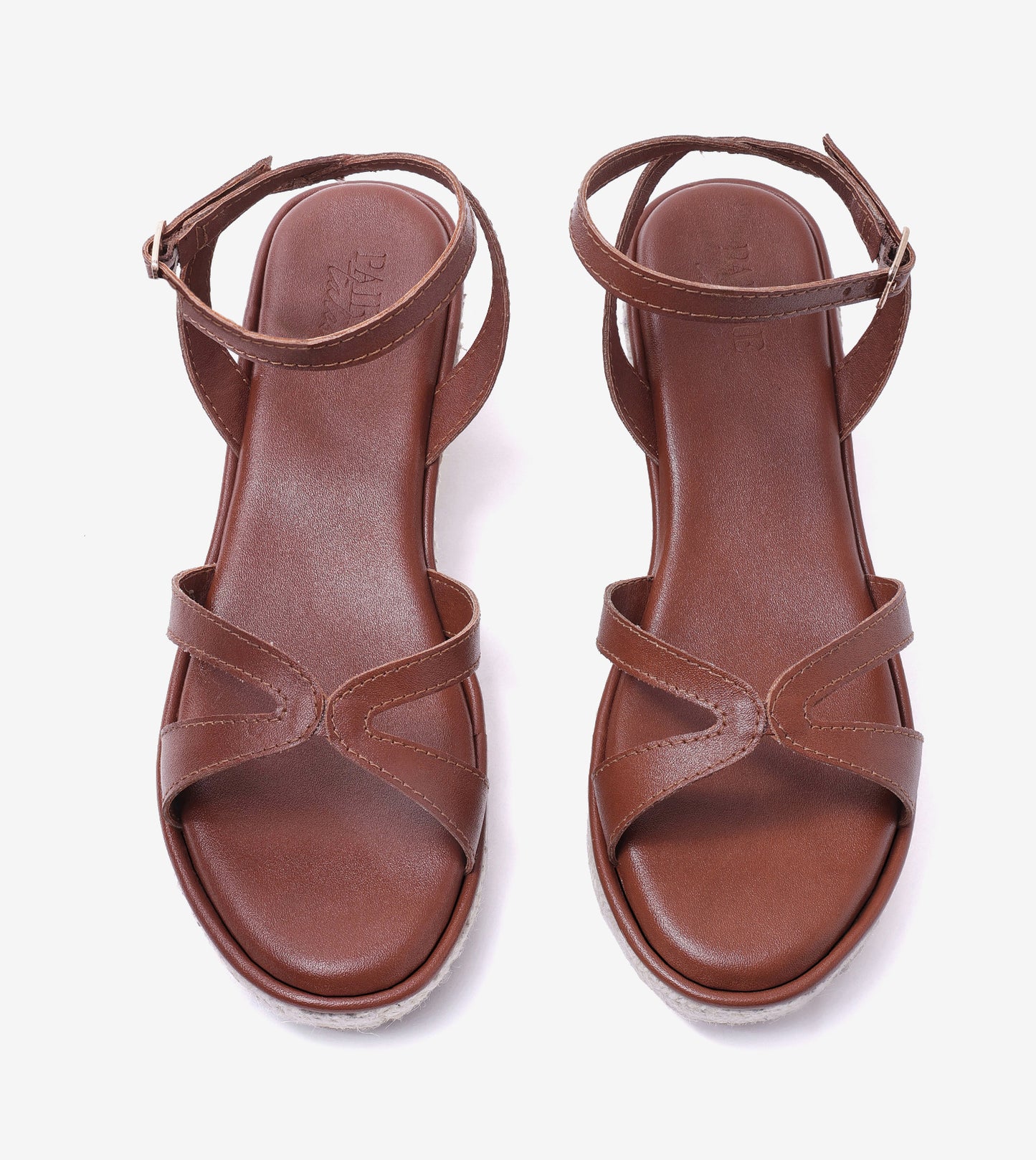 Interlock Detail Ankle Strap Wedges - Tan