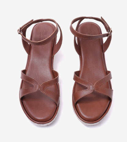 Interlock Detail Ankle Strap Wedges - Tan