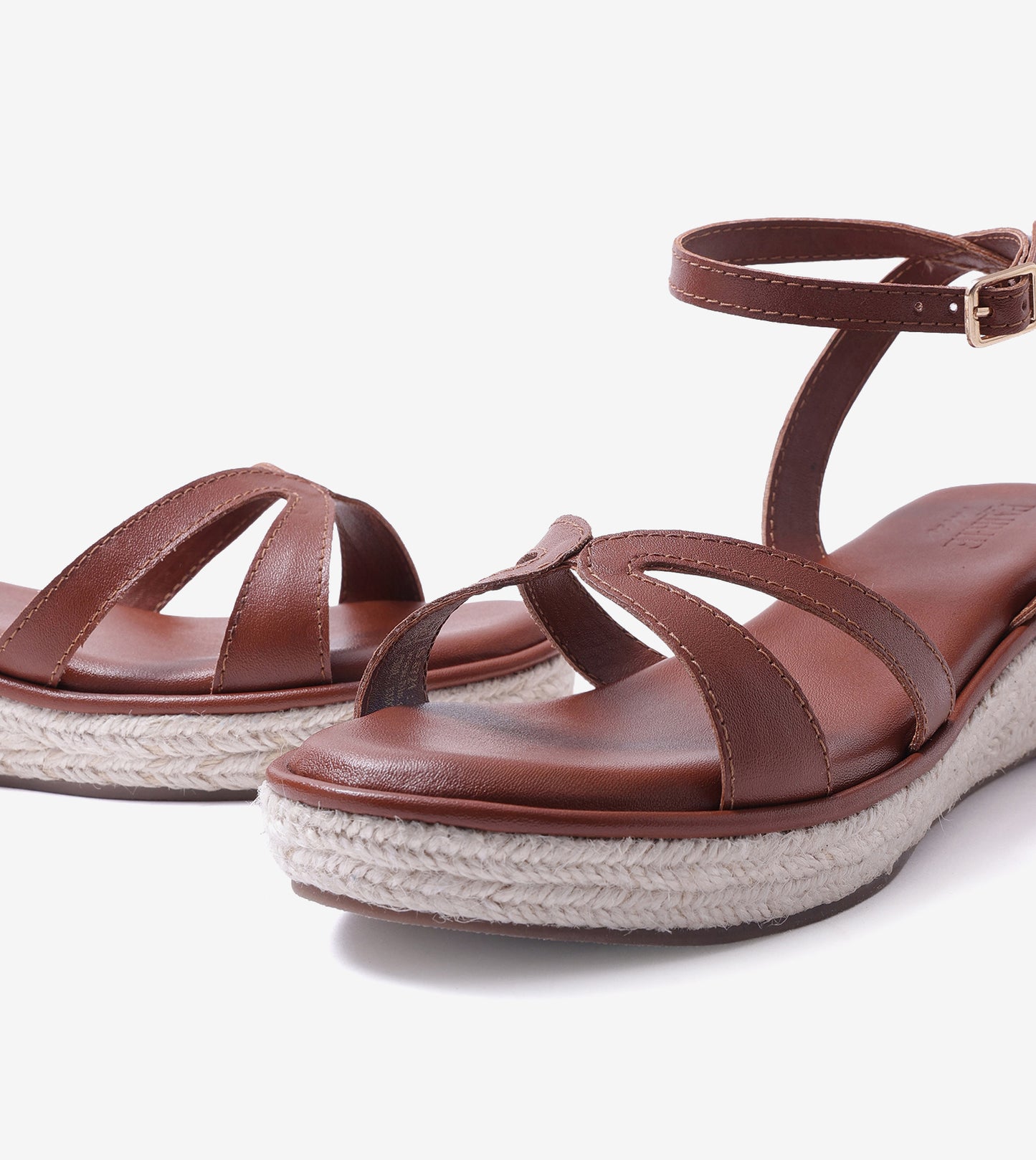 Interlock Detail Ankle Strap Wedges - Tan