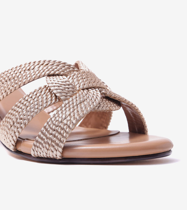Braided Crossover Block Heels - Beige
