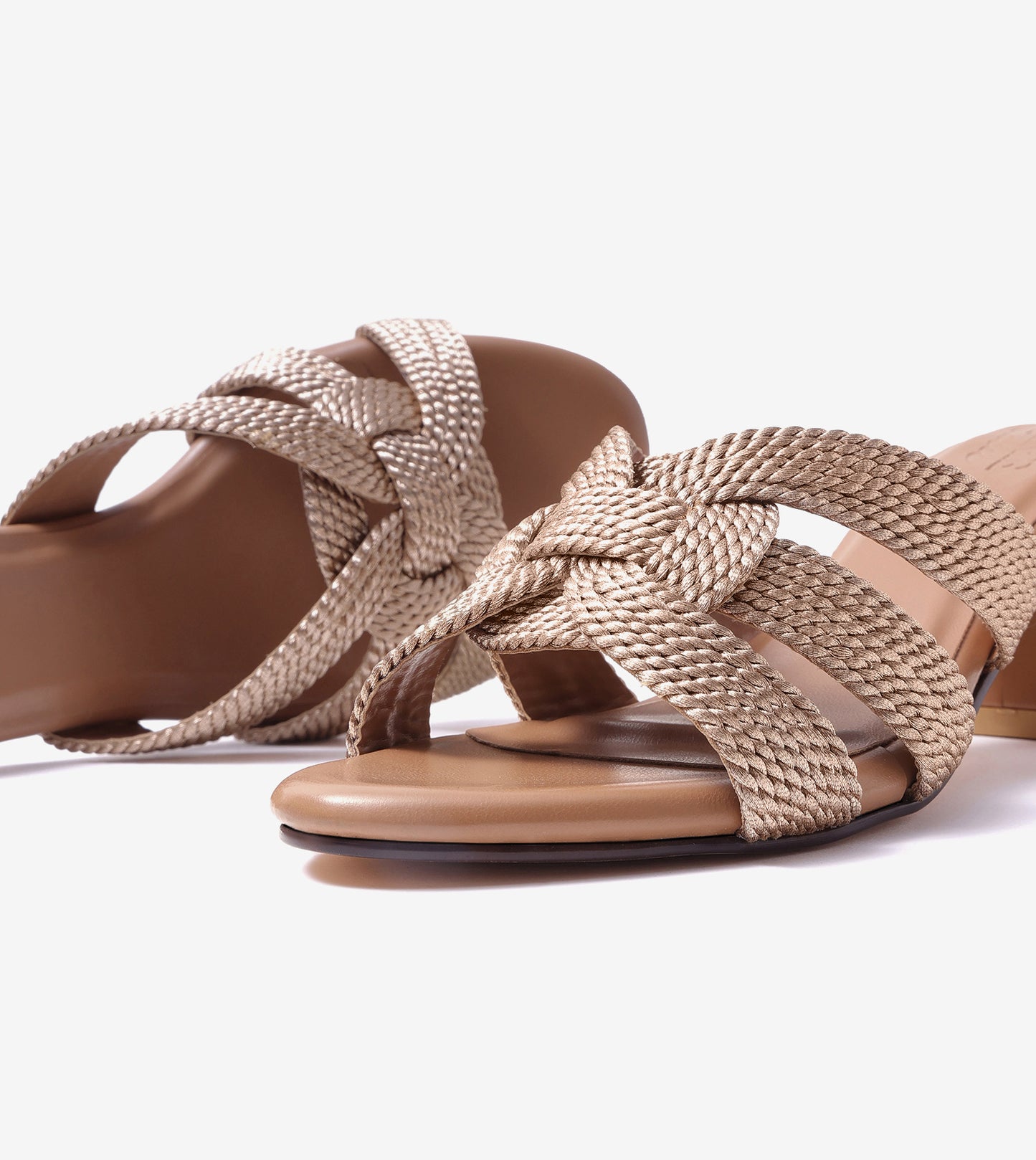 Braided Crossover Block Heels - Beige