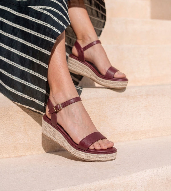 Two-Strap Espadrille Wedges - Maroon