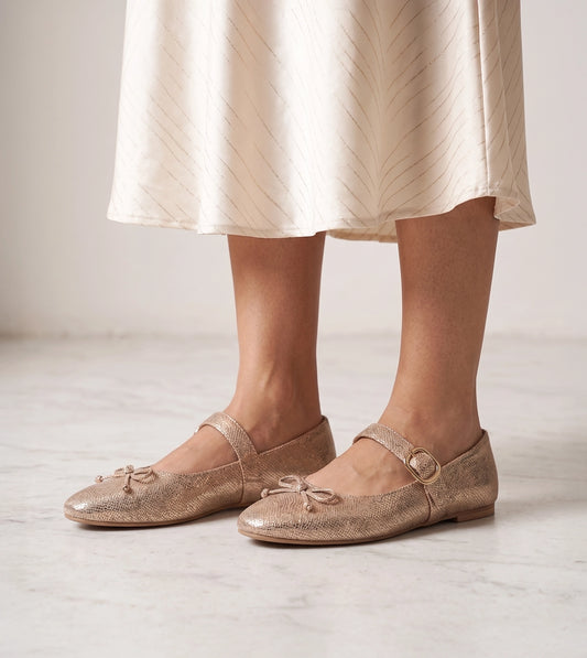 Buckled Mary Janes Ballet Flats - Gold