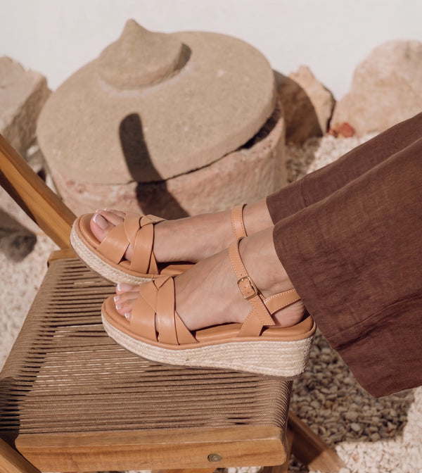 Double-Band Slide Wedges Ankle Strap - Dark Beige