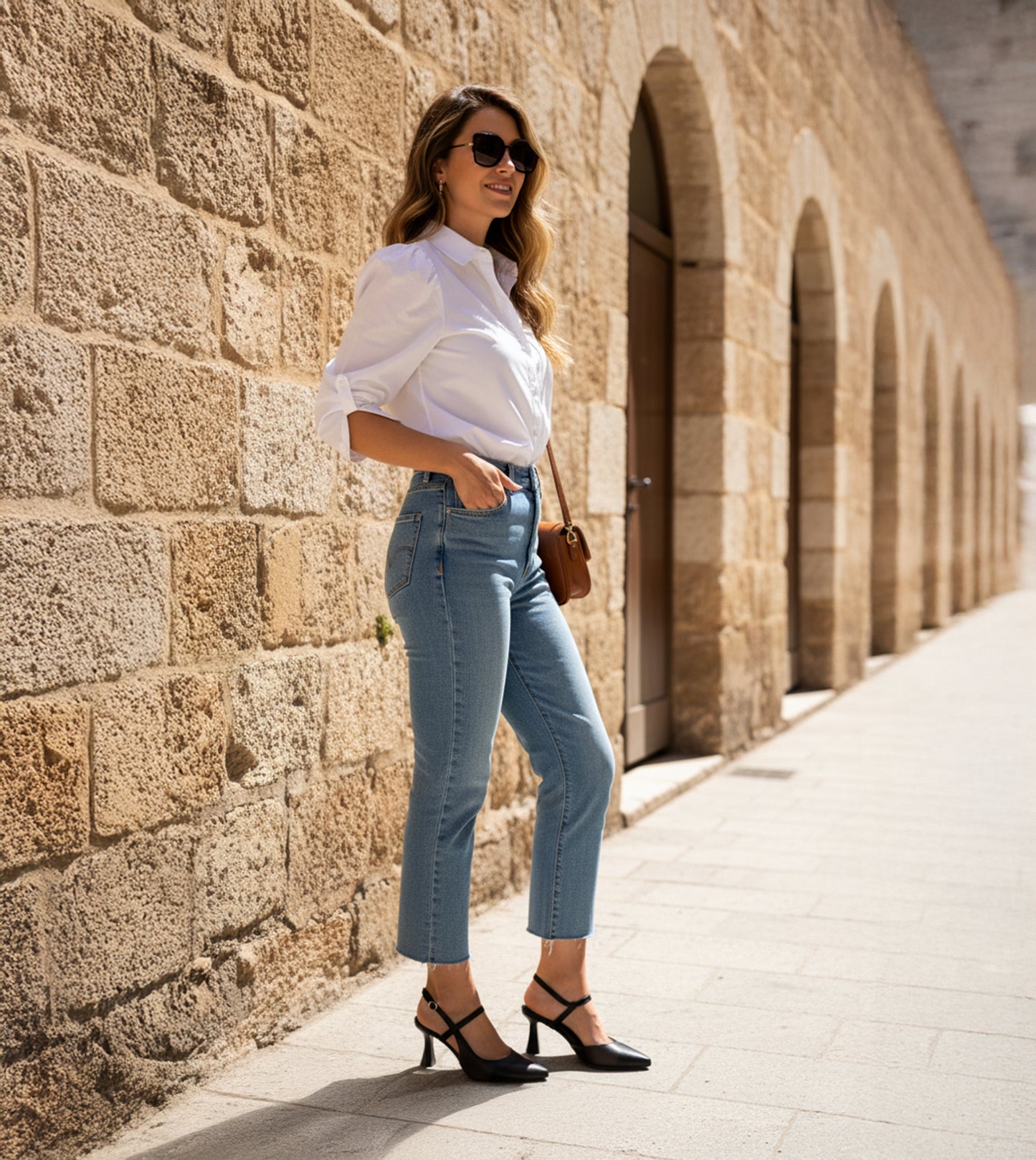 Slingback Pointed Toe Pumps - Black