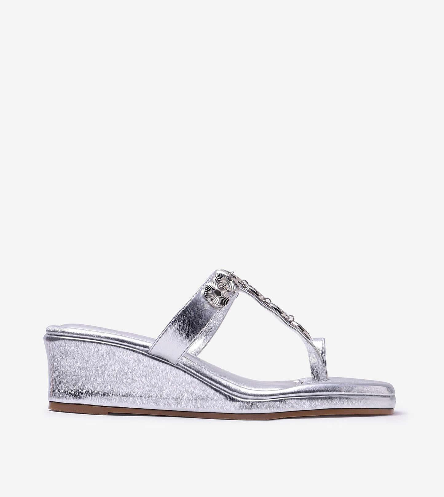 Ornate Chain Wedge Sandals - Silver