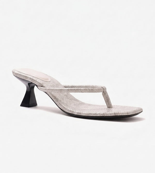Snake Print Slip On Kitten Heels - Light Grey