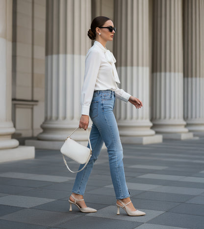 Snake Print Pointed Toe Slingback Pumps - Grey