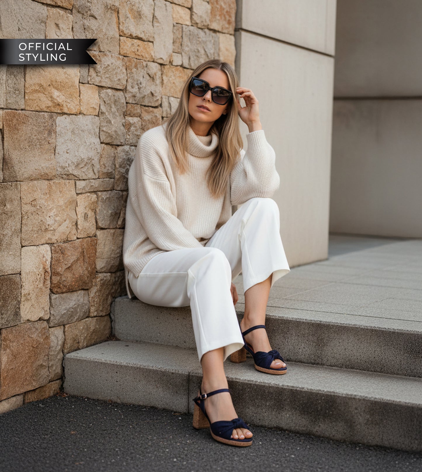 Denim Bow Detail Platform Heeled Sandals - Dark Blue