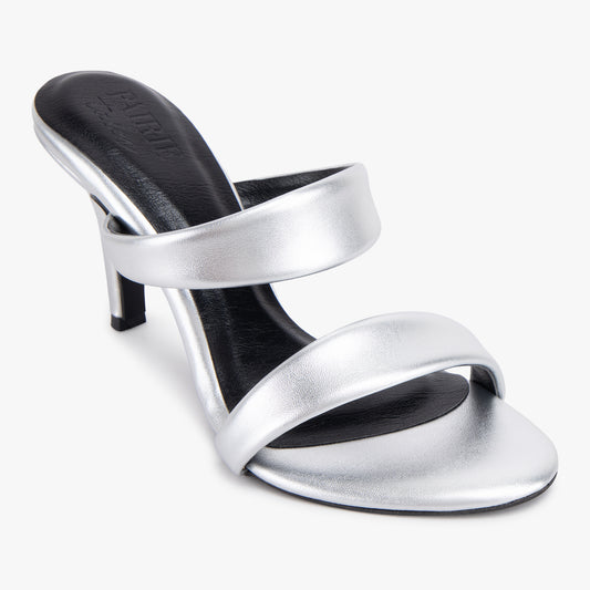 Two Strap Stiletto-Heel Sandals - Silver