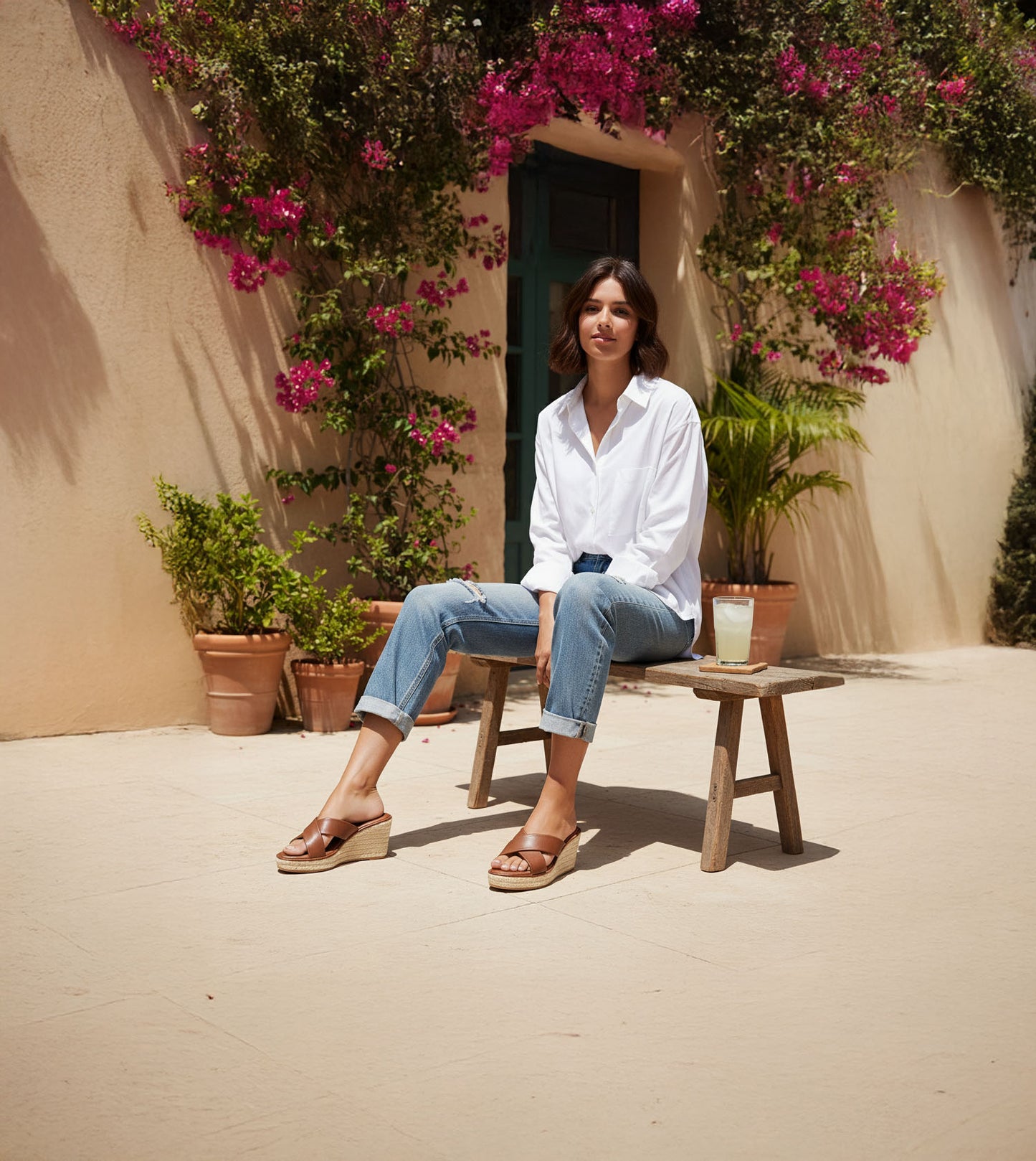 Cross Strap Espadrille Wedges - Brown