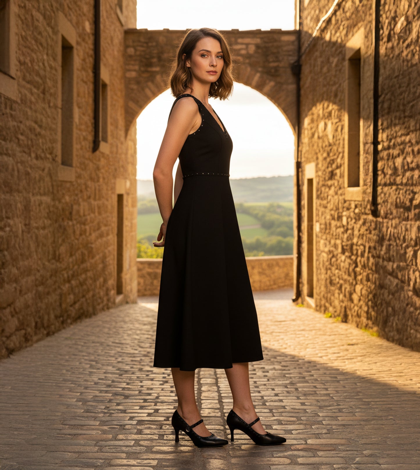 Pointed Toe Studded Mary Jane Pumps - Black