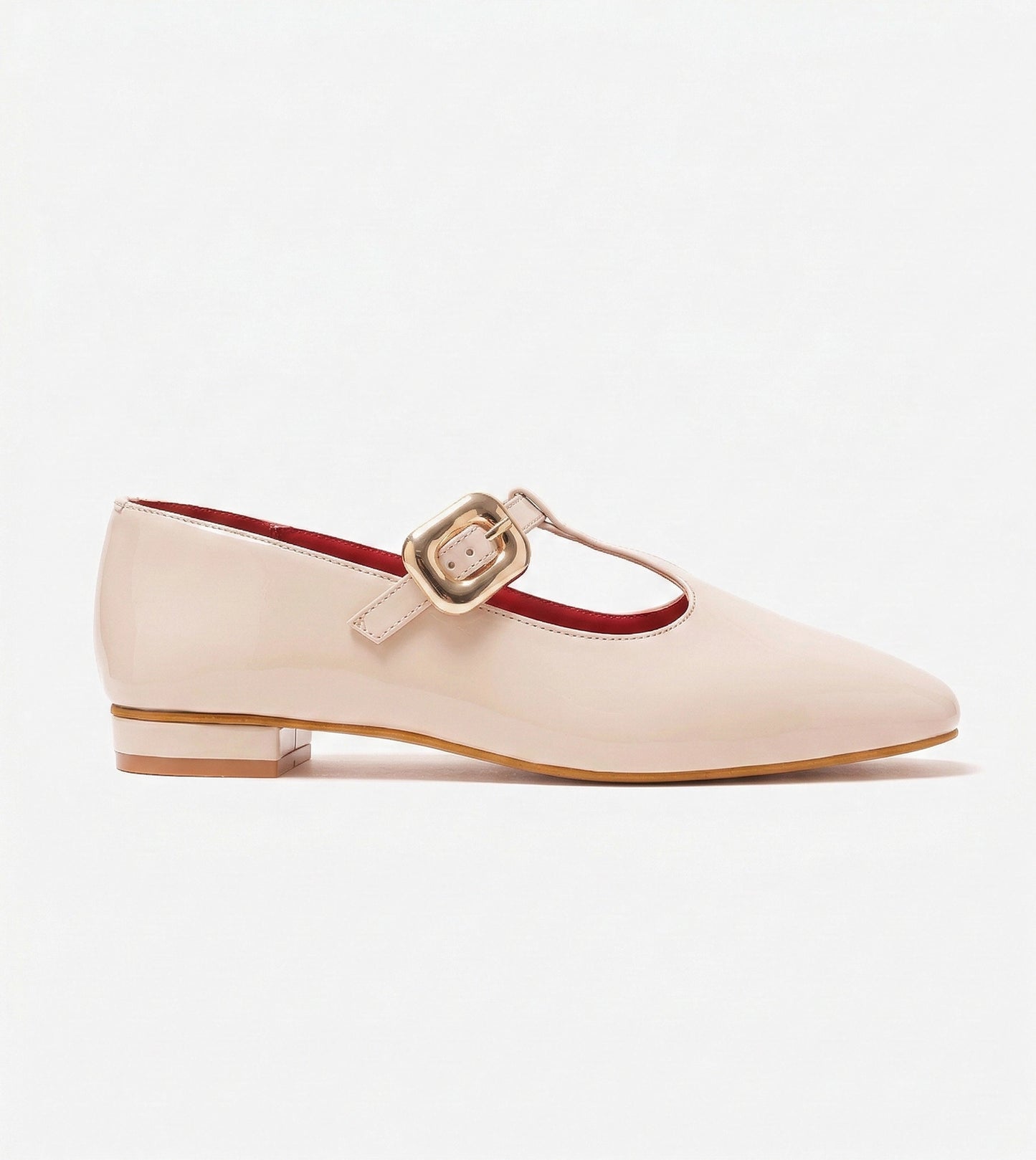 Classic Buckled Strap Mary Jane Flats - Cream