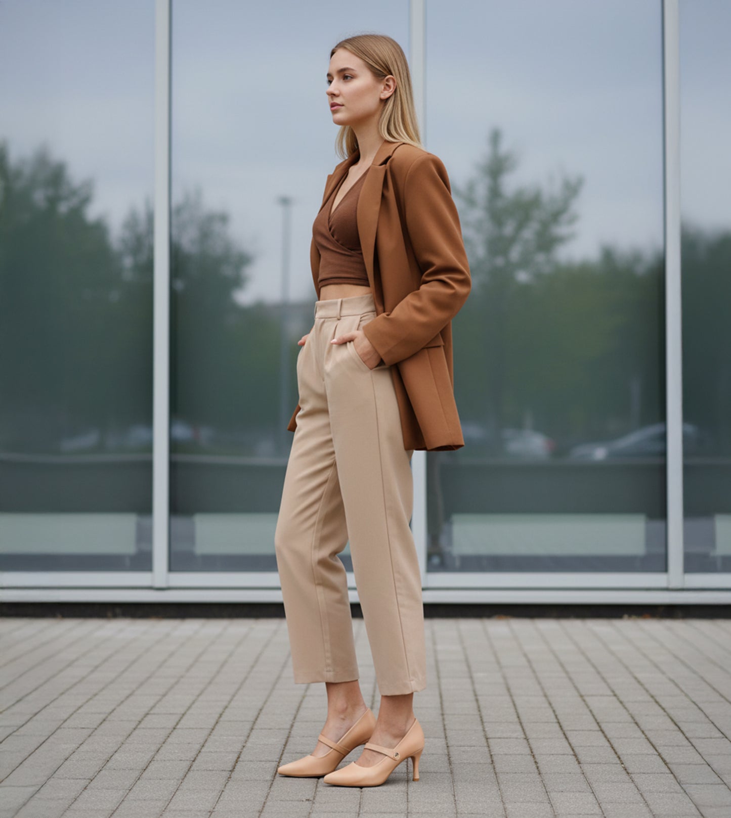 Pointed Toe Mary Jane Pumps - Peach