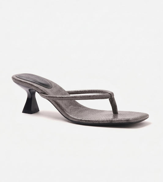Snake Print Slip On Kitten Heels - Dark Grey