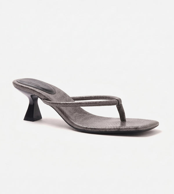 Snake Print Slip On Kitten Heels - Dark Grey