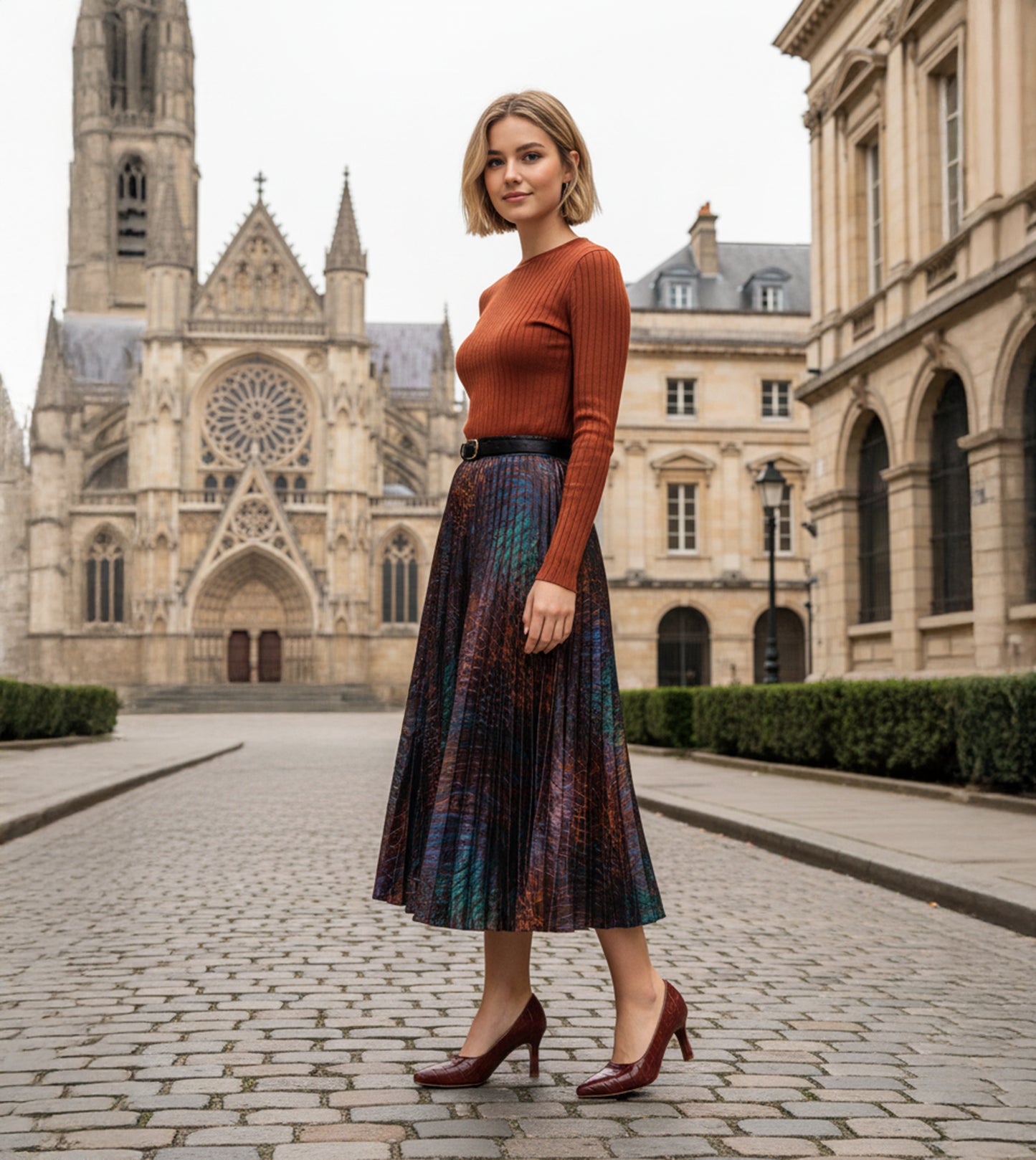 Patent Croc-Effect Print Pointed Toe Pumps - Brown