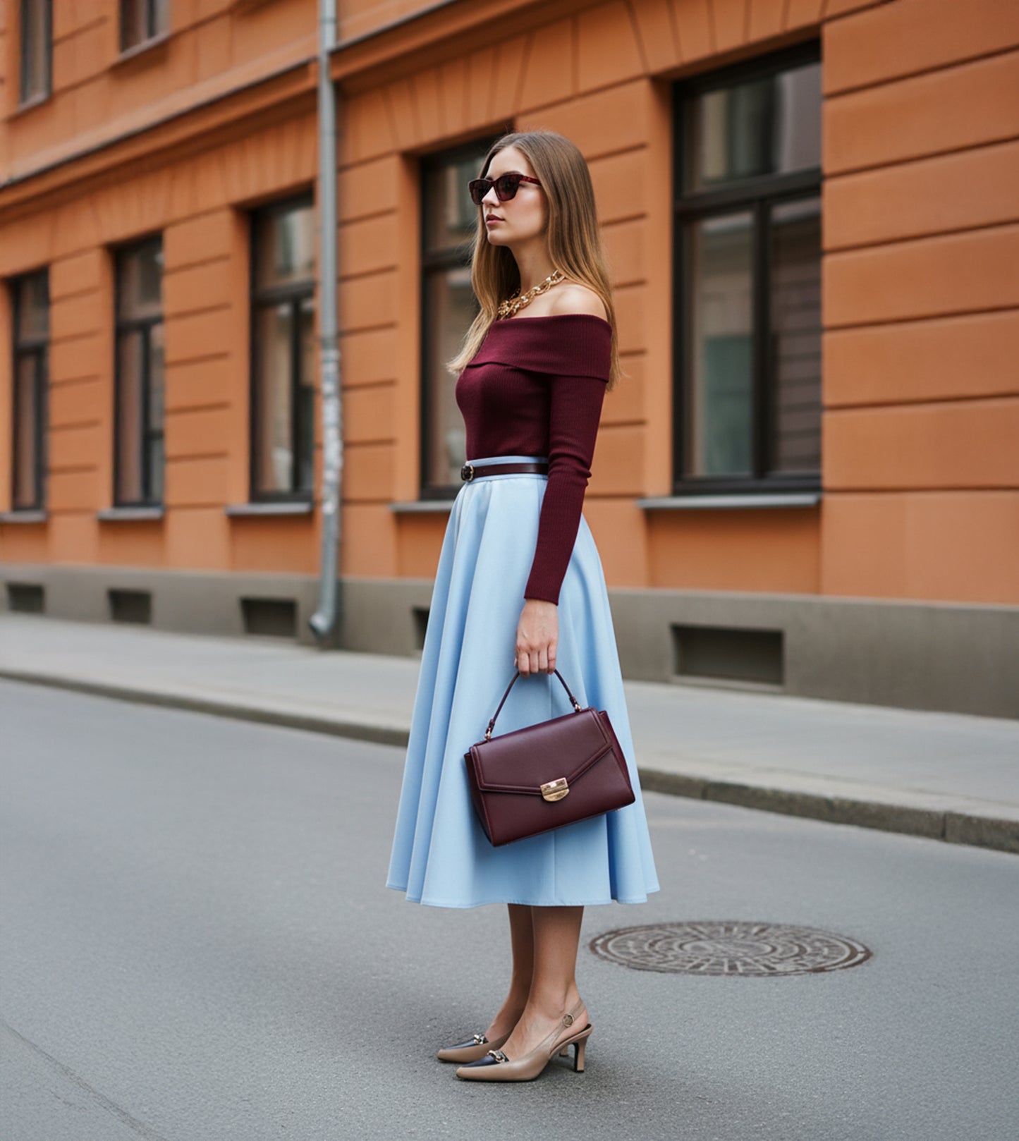 Chain - Embellished Slingback Pumps - Beige