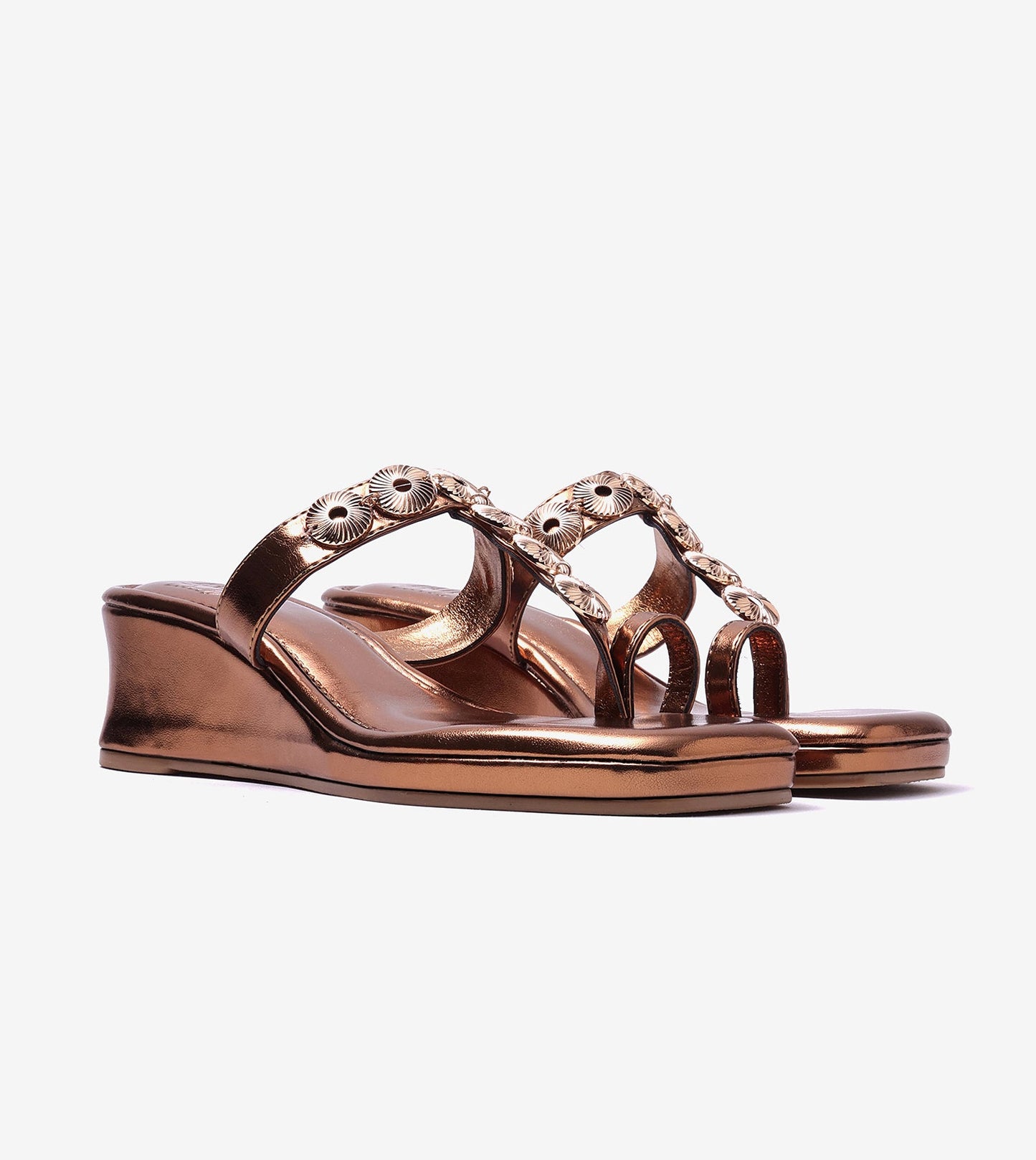 Ornate Chain Wedge Sandals - Antique