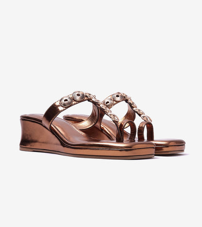 Ornate Chain Wedge Sandals - Antique