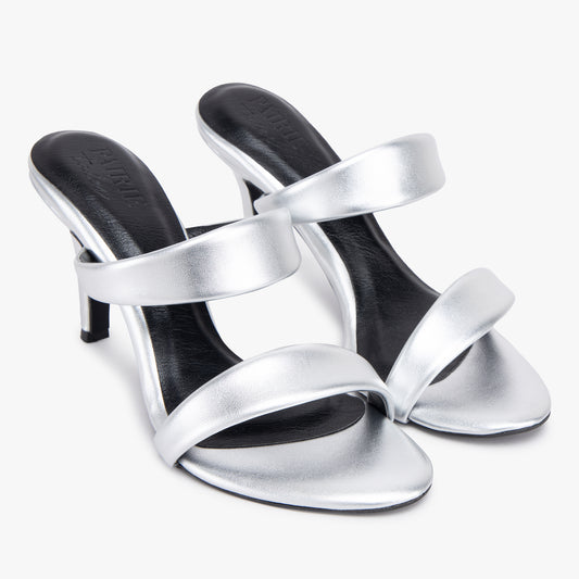 Two Strap Stiletto-Heel Sandals - Silver