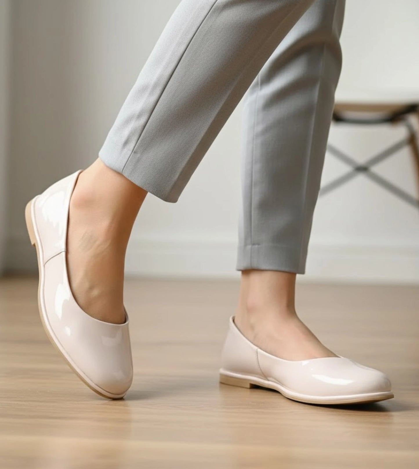 Modern Classic Patent Ballet Flats - Cream