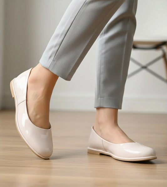 Modern Classic Patent Ballet Flats - Cream