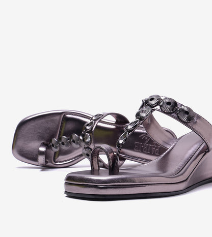 Ornate Chain Wedge Sandals - Gunmetal