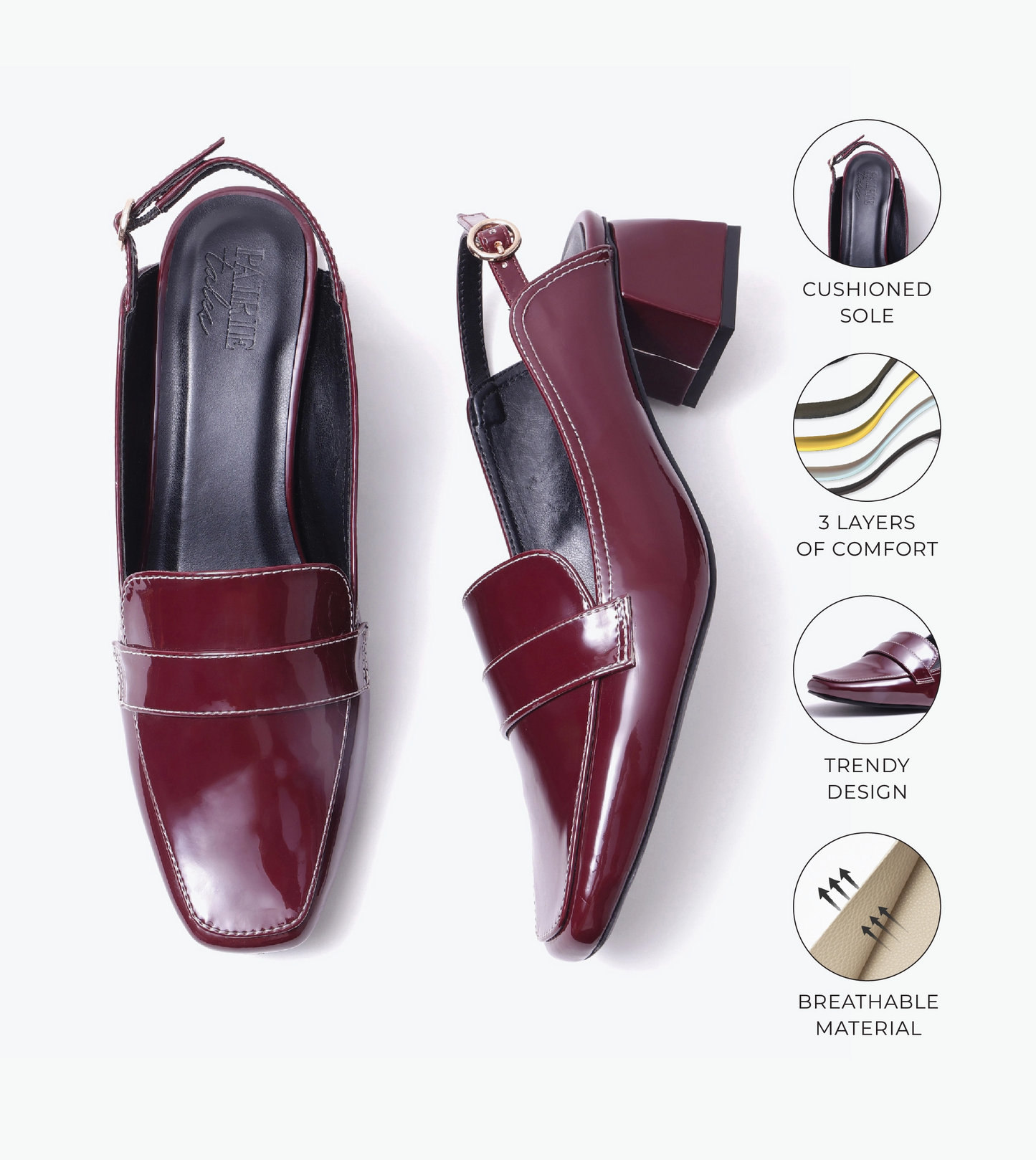 Loafer Slingback Block Heels - Wine