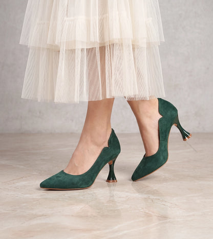 Pointed Toe Sculpted Pumps - Green