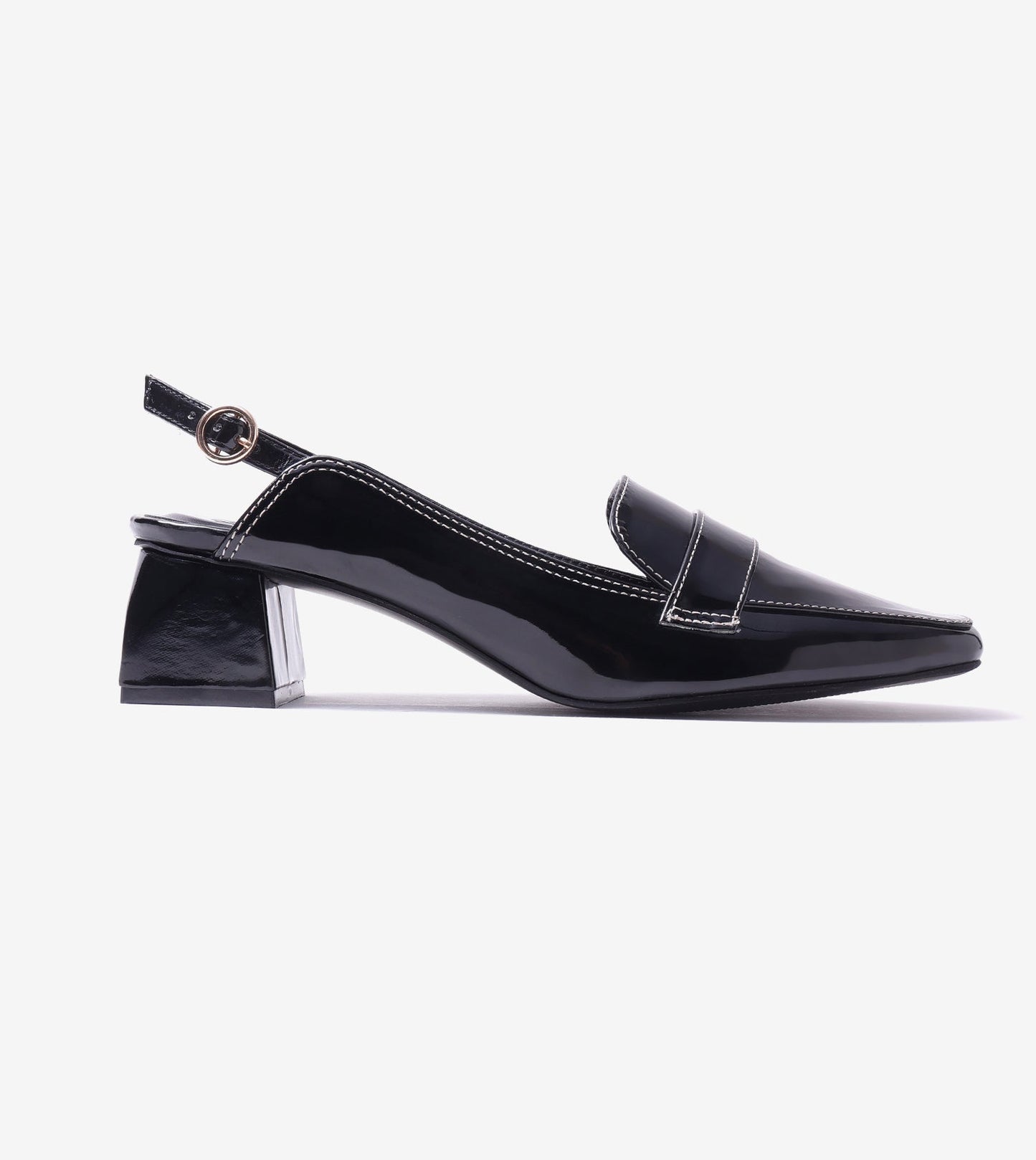 Loafer Slingback Block Heels - Black