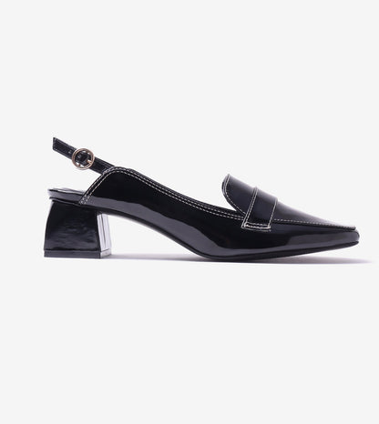 Loafer Slingback Block Heels - Black