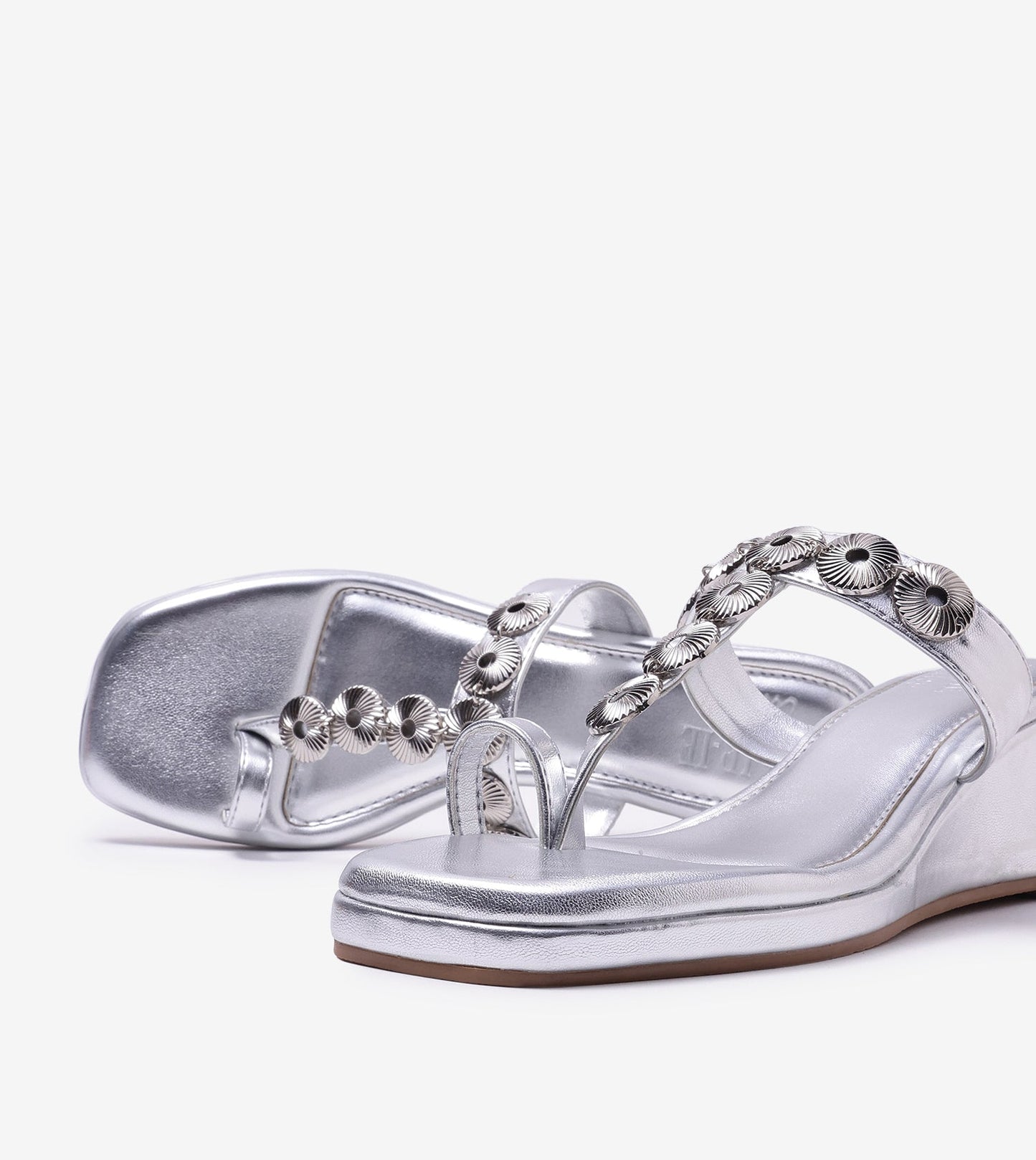 Ornate Chain Wedge Sandals - Silver