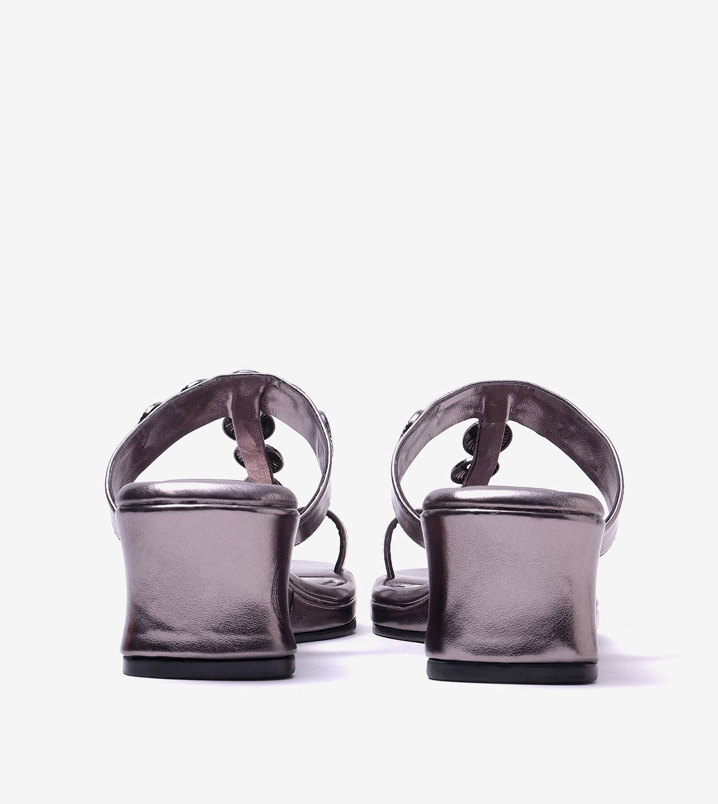 Ornate Chain Wedge Sandals - Gunmetal