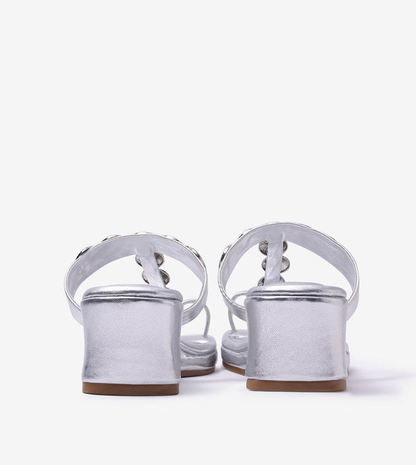 Ornate Chain Wedge Sandals - Silver