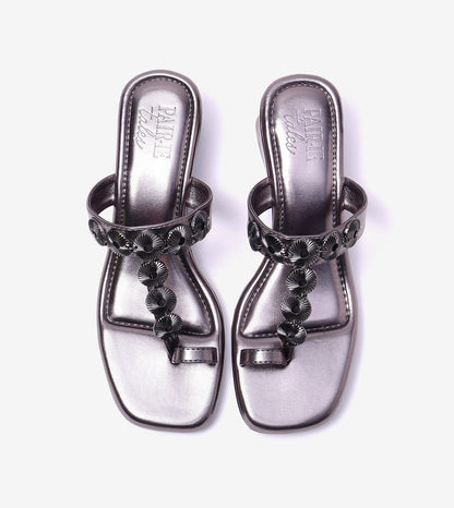 Ornate Chain Wedge Sandals - Gunmetal