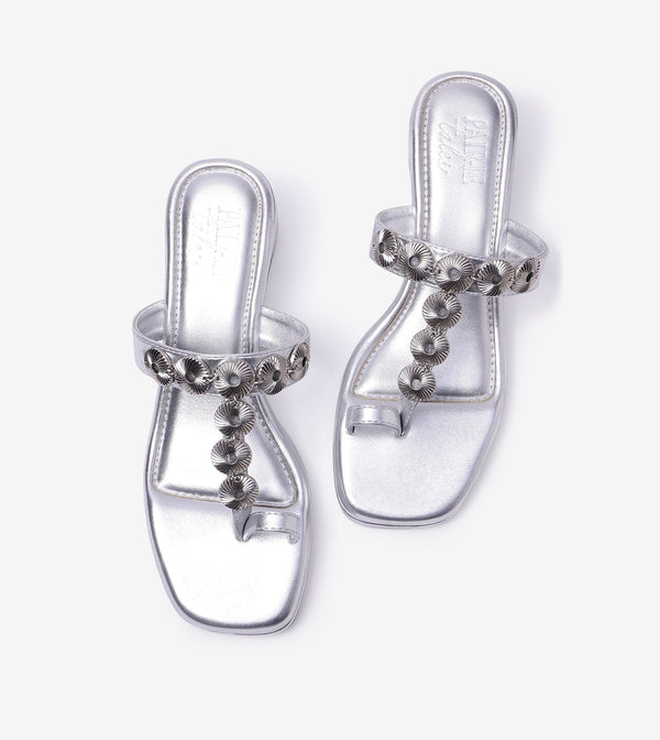 Ornate Chain Wedge Sandals - Silver