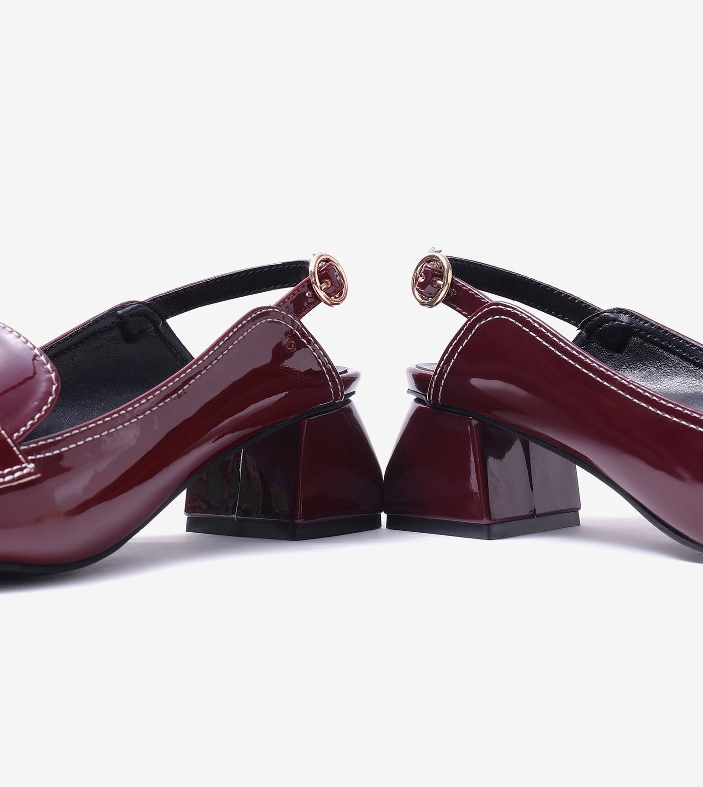 Loafer Slingback Block Heels - Wine