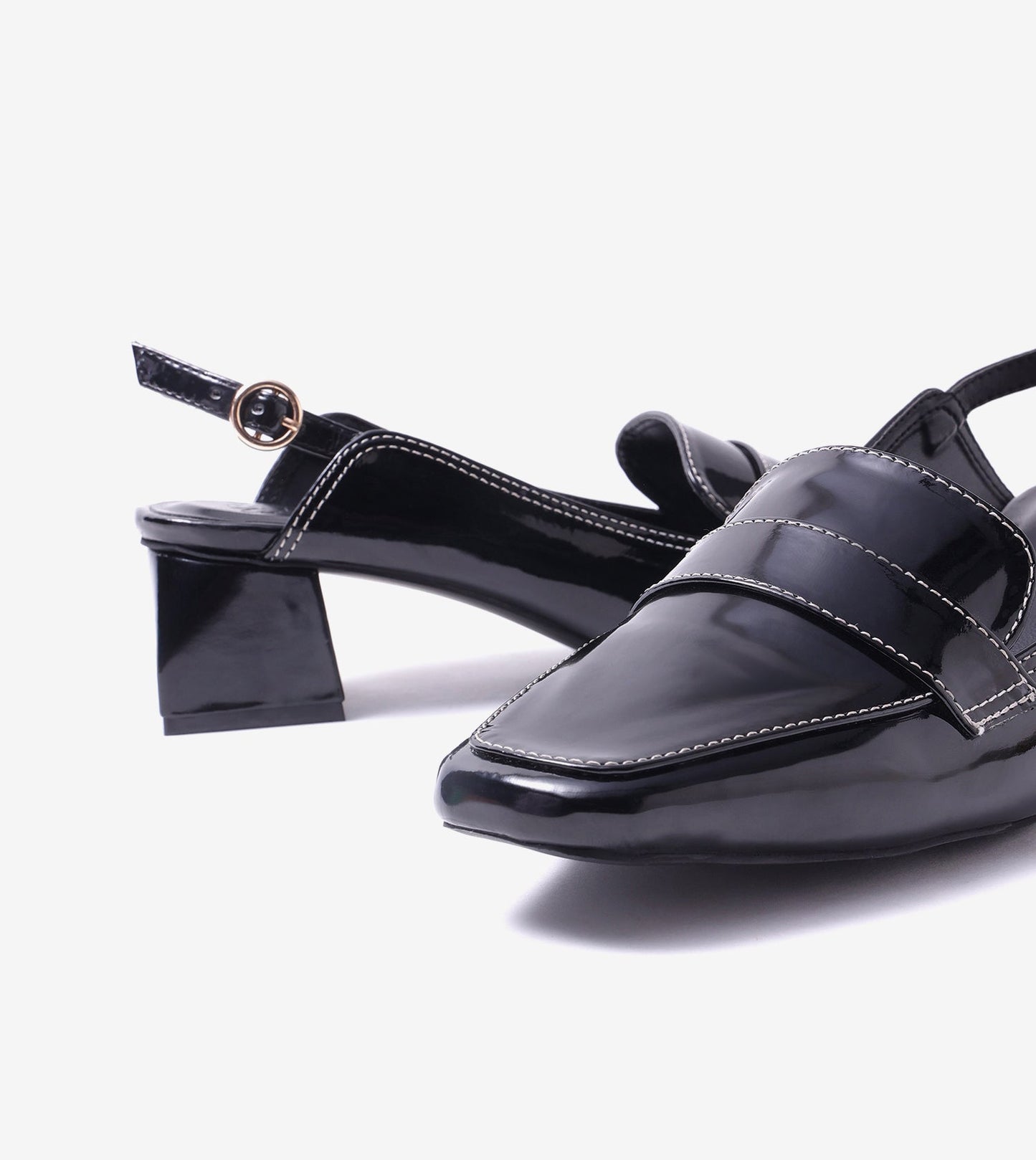 Loafer Slingback Block Heels - Black