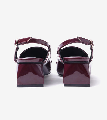 Loafer Slingback Block Heels - Wine