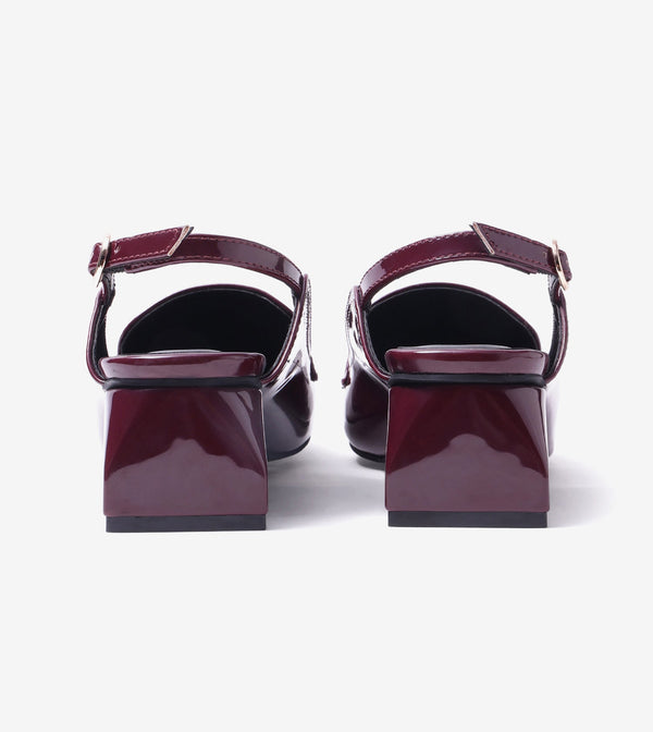 Loafer Slingback Block Heels - Wine