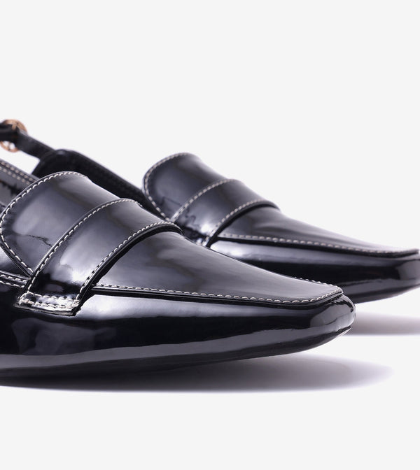 Loafer Slingback Block Heels - Black