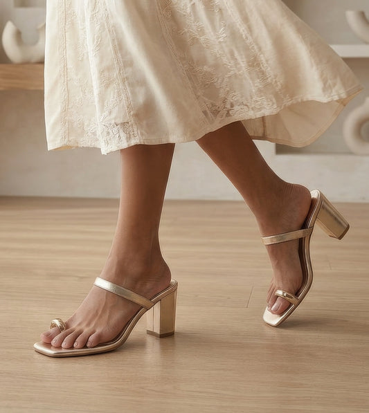Metallic Accent Toe-Ring Heel - Gold