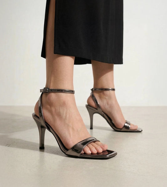 Stiletto-Heel Ankle Strap Sandals - Gunmetal